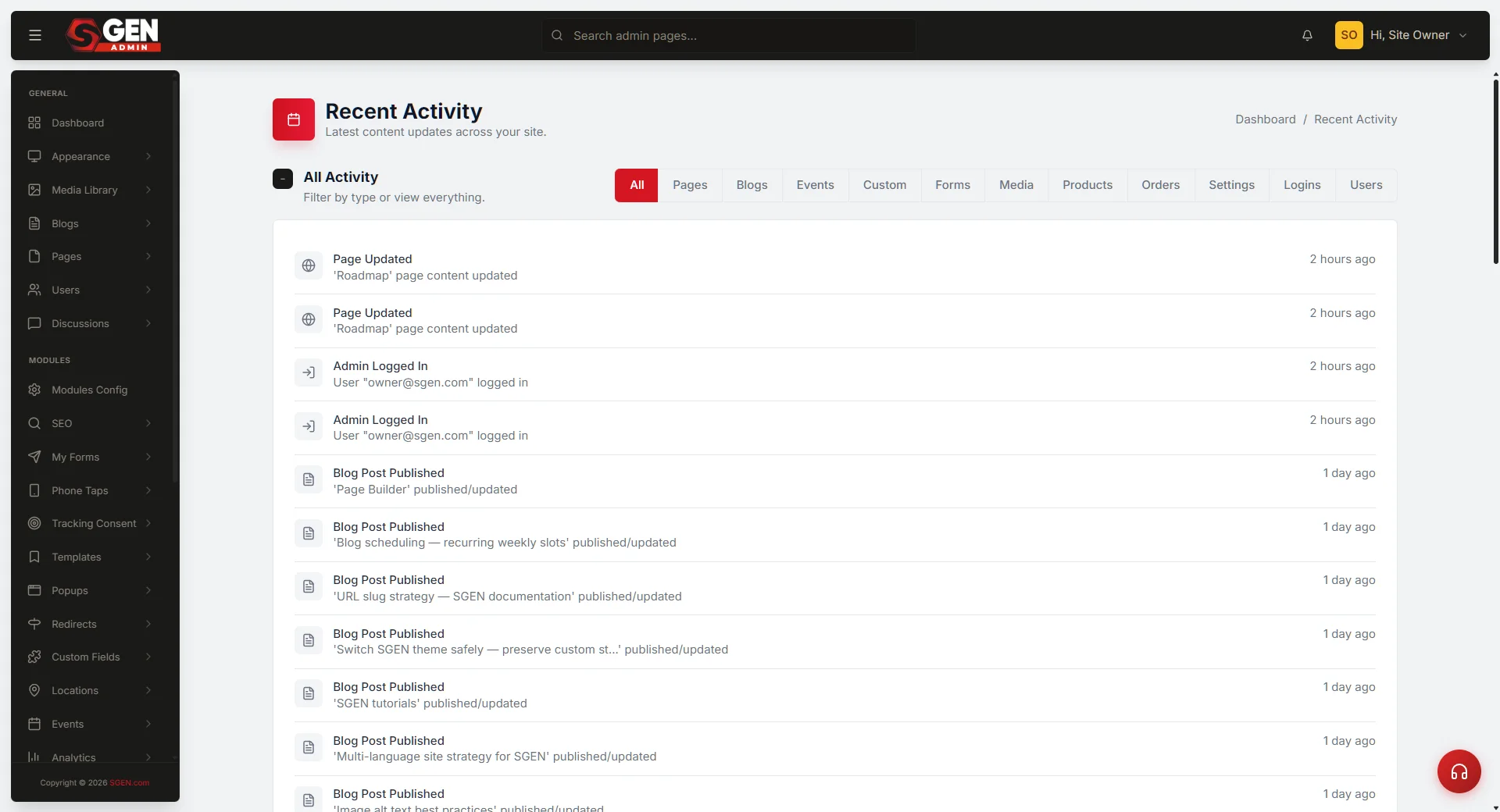 Audit Log filtered to the past seven days (the weekly anomaly sweep) — the ops manager's primary signal screen.