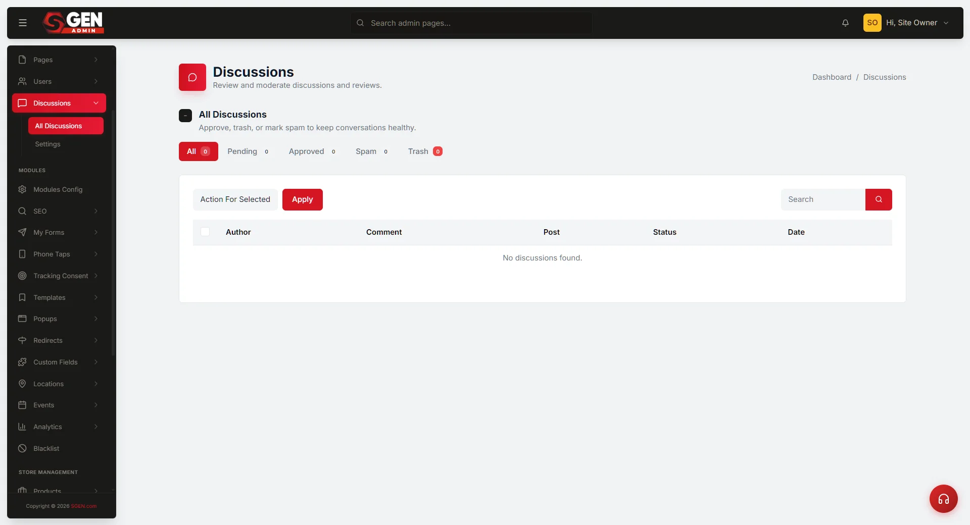 Discussions: the comment detail page with the "Reply in thread" form and Post Reply button at the bottom
