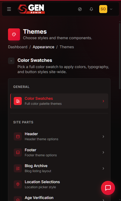 SGEN admin screenshot do-activate-theme-publicsite-before